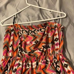 Long Strapless Aztec printed dress